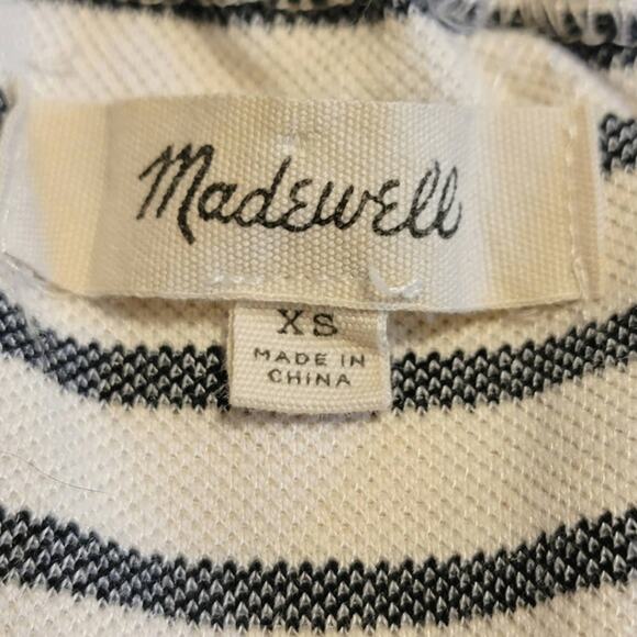 Madewell Stripe Off the Shoulder Top Drawstring Waist Black and White Casual XS - Picture 9 of 11